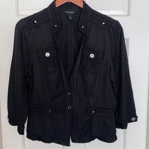 White House Black Market Black Elbow Sleeve Rayon Cotton Waist Jacket